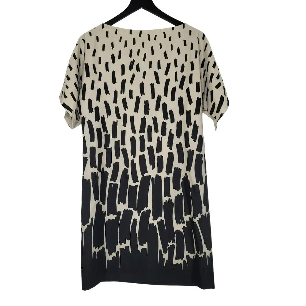 Tahari‎ ASL Arthur S Levine Dress 4 Black Cream Print Shift Short Sleeve Career